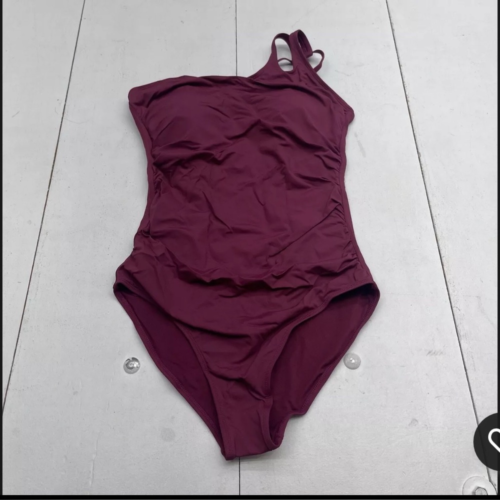Red One-Shoulder One Piece Swimsuit with Ruching
